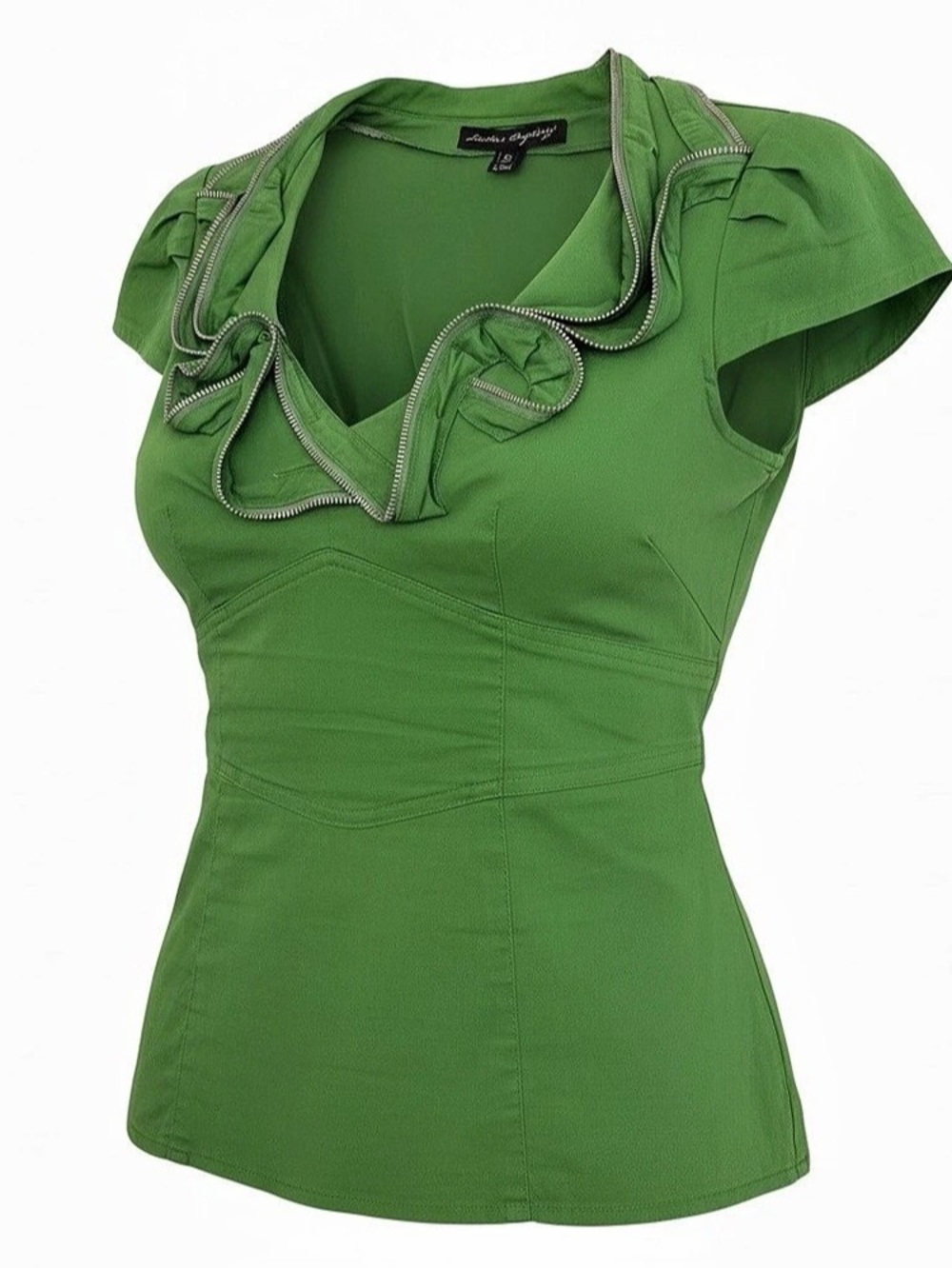 Femme Carrière Green Ruffle Neck Blouse Size 32